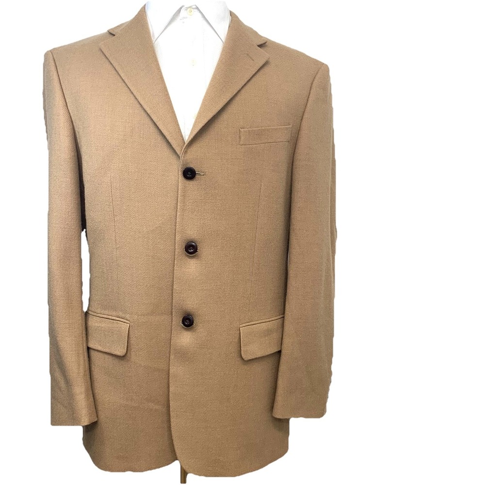 Oscar De La Renta Mens 42L 100% Wool Three Button Sport Coat Neutra Tan Blazer